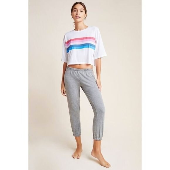Spiritual Gangster Heather Grey Sweatpants Rainbow Side Stripes - Picture 1 of 4
